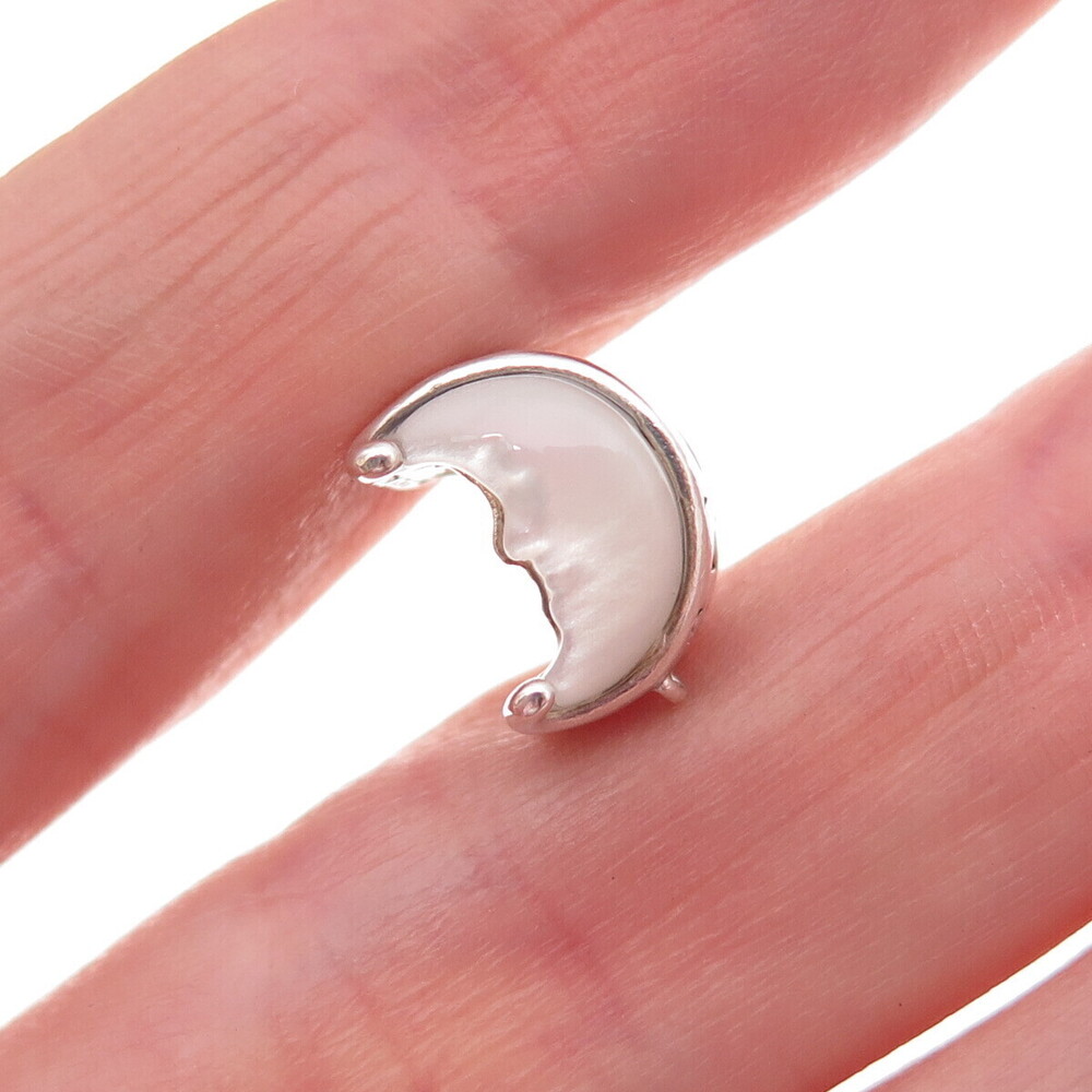 Pandora 925 Sterling Silver Real MOP Crescent Moon Slide Bead Charm